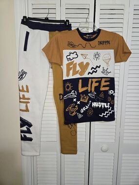 One Color Nation Boy's M Fly Life Drippin Jogger Set - Mustard/White/Navy
